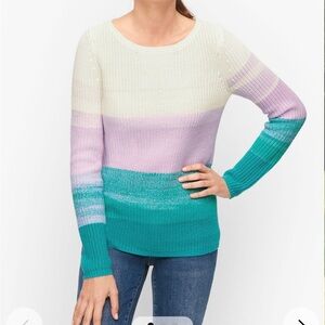 Talbots SHAKER STITCH BATEAU NECK SWEATER - SPRING OMBRÉ Viridian Green Sz Lp
